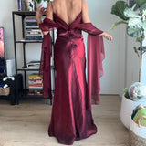 Burgundy vintage elegant a-line spaghetti strap sleeveless long formal floor-length ball gown prom dress evening gown party dress HZ1023