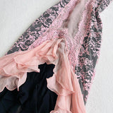 Pink Fashion Suspender Exquisite Lace Long Ruffled Ball Gown Evening Dress Party Dress HZ1023