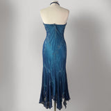 Dark Blue Fairy Mermaid Beaded Long Chiffon Formal Prom Evening Dress Wedding Guest Party Gown Dress Greek Halter Neck HZ1023