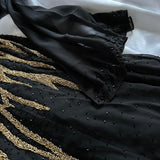 Black Gorgeous Delicate Gold Beaded Rhinestone Spaghetti Straps Long chiffon Ball Gown Evening Gown Party Dress Prom Gown HZ1023