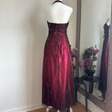 Burgundy Gorgeous Exquisite Beading Elegant Strap Long Satin Tulle Ball Gown Evening Dress Party Dress HZ1023