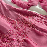 Pink gorgeous exquisite elegant beaded long chiffon ruffled ball gown, evening dress, party dress HZ1023