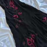 Black Elegant Delicate Red Rose Floral Beaded Long Chiffon Ball Gown Evening Dress Party Dress Prom Dress HZ1023