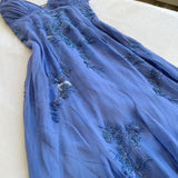 Blue Vintage Elegant V Neck Exquisite Embroidery Applique Beading Long Chiffon prom dress Evening Gown Party Dress HZ1023