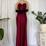 Burgundy Red Gorgeous Retro Fashion Rhinestone Gown Sweetheart Neck Long Satin Ball Gown Evening Gown Party Dress Prom Gown HZ1023