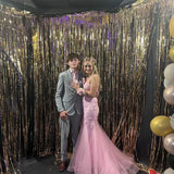 Pink strapless exquisite applique mermaid long tulle ball gown evening dress HZ1023