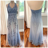 Purple Fashion Small V Neck Exquisite Beaded Long Tulle Ball Gown Evening Gown Party Dress HZ1023