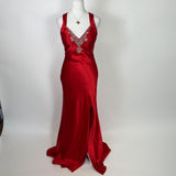 Red beautiful elegant fashion exquisite beaded spaghetti straps long satin slit prom dress ball gown evening dress party dress HZ1023