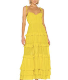 Yellow fashion elegant simple spaghetti strap long chiffon tiered ball gown evening dress party dress HZ1023