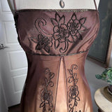 Gradient Tan Brown Gold Bronze Vintage Elegant Exquisite Beading Long Tulle Satin Floor Length Ball Gown Evening Gown Party Gown Graduation Gown HZ1023