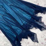 Dark Blue Fairy Mermaid Beaded Long Chiffon Formal Prom Evening Dress Wedding Guest Party Gown Dress Greek Halter Neck HZ1023