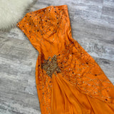 Orange Gorgeous Fashion Exquisite Beading Long Satin Elegant Ball Gown Evening Dress Party Dress HZ1023