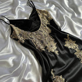 Black Fashion Elegant Beautiful Exquisite Lace Beaded Long Satin Handmade Custom Prom Dress Evening Dress Party Dress Prom Dress HZ1023