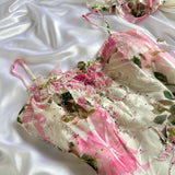 Pink Gorgeous Lightweight Delicate Floral Spaghetti Straps Long Chiffon Ball Gown Evening Dress Party Dress HZ1023