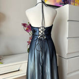 Blue Gorgeous Vintage Elegant Exquisite Beaded Suspender Long Tulle Ball Gown Evening Gown Party Dress Prom Gown HZ1023