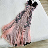 Pink Fashion Suspender Exquisite Lace Long Ruffled Ball Gown Evening Dress Party Dress HZ1023