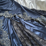 Blue gorgeous exquisite applique lace spaghetti straps long satin prom dress evening dress party dress HZ1023