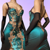 Turquoise Beautiful Fantasy Vintage Elegant Delicate Floral Sequin Beaded Bustier Midi Satin Homecoming Gown Prom Gown Evening Gown Party Gown Graduation Gown HZ1023