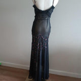 Black stylish elegant pink delicate floral beaded spaghetti strap chiffon prom dress evening dress party dress HZ1023