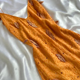 Orange gorgeous retro fashion elegant exquisite leaf beading spaghetti strap long chiffon ball gown evening dress birthday party dress prom dress HZ1023