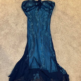 Blue Gorgeous Flowing Retro Beautiful Elegant Delicate Floral Beaded Long Chiffon Ball Gown Evening Gown Party Dress Prom Dress HZ1023