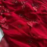 Red gorgeous fashion classy pretty exquisite beaded long chiffon ruffles handmade custom ball gown evening dress party dress HZ1023