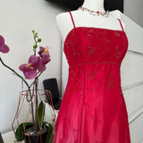 Red Pink Gradient Retro Shiny Fashion Stunning Elegant Delicate Floral Beaded Backless Lace Up Long Tulle Formal Prom Dress Evening Gown Birthday Party Gown Prom Gown Graduation Gown HZ1023