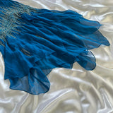 ???Vintage Blue Fashion Exquisite Silver Gold Beads Long Elegant Flowing Chiffon Ball Gown Evening Gown Party Dress Prom Gown HZ1023