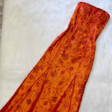 Beautiful Rare Vintage Orange Delicate Floral Sequin Beaded Backless Long Tulle Chiffon Ball Gown Evening Dress Prom Dress Birthday Party Dress HZ1023