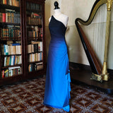 Blue retro fashion gradient elegant one shoulder long chiffon ball gown, evening dress, party dress HZ1023