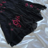 Black Elegant Delicate Red Rose Floral Beaded Long Chiffon Ball Gown Evening Dress Party Dress Prom Dress HZ1023