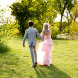 Pink strapless exquisite applique mermaid long tulle ball gown evening dress HZ1023