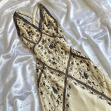 Cream color beige V neck exquisite elegant floral pattern long evening dress prom dress HZ1023