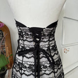 Black Nude Vintage Elegant Layered Lace Long Off Shoulder Bustier Lace Ball Gown Evening Gown Party Dress Prom Gown HZ1023