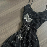Black Vintage Fashion Elegant Sophisticated Stunning Silver Butterfly Beaded Long Chiffon Tulle Ball Gown Evening Dress Party Dress Prom Dress HZ1023