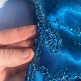 Vintage Fashion Blue Delicate Floral Beaded Ombre Spaghetti Strap Long Satin Tulle Fairy Ball Gown Square Neck Prom Dress Evening Dress Birthday Party Dress HZ1023