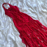 Red beautiful fashion unique elegant floral sling long chiffon tassel ruffle prom dress evening dress party dress HZ1023