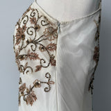 Ivory White Gorgeous Vintage Delicate Gold Brown Beaded Spaghetti Straps Fairy Long Chiffon Ball Gown Evening Gown Party Gown Wedding Guest Gown Homecoming Gown Graduation Gown Prom Gown HZ1023