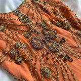 Fantasy Orange Coral Elegant Exquisite Gem Beaded Long Chiffon Ball Gown Evening Dress Party Dress Prom Dress HZ1023