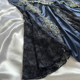 Blue gorgeous exquisite applique lace spaghetti straps long satin prom dress evening dress party dress HZ1023