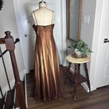 Gradient Tan Brown Gold Bronze Vintage Elegant Exquisite Beading Long Tulle Satin Floor Length Ball Gown Evening Gown Party Gown Graduation Gown HZ1023