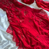 Red gorgeous fashion classy pretty exquisite beaded long chiffon ruffles handmade custom ball gown evening dress party dress HZ1023