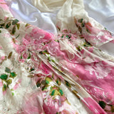 Pink Gorgeous Lightweight Delicate Floral Spaghetti Straps Long Chiffon Ball Gown Evening Dress Party Dress HZ1023