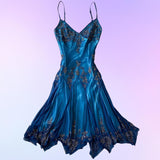 Dark blue gorgeous flowing vintage beautiful elegant delicate floral beaded spaghetti strap long chiffon ball gown evening dress party dress prom dress HZ1023