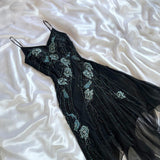 Black gorgeous fashion elegant exquisite green floral beading spaghetti straps long chiffon ball gown evening dress party dress prom dress HZ1023