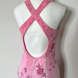 Pink Fashion Gradient Elegant V-neck Exquisite Floral Beading Backless Long Tulle Satin prom dress Evening Dress Party Dress HZ1023