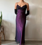 Purple Vintage Elegant Exquisite Black Embroidery Beading Spaghetti Straps Floor Length Formal Satin Lace Ball Gown Evening Dress Birthday Party Dress Prom Dress HZ1023