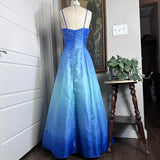 Blue Light Blue Fashion Gradient Vintage Elegant Exquisite Beaded Long Formal Prom Dress Evening Dress Party Dress HZ1023