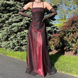 Burgundy Sparkling Vintage Elegant Stunning Exquisite Beaded Long Tulle Satin Ball Gown Evening Gown Party Dress Prom Gown HZ1023