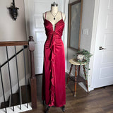 Red Retro Fashion Elegant Exquisite Rhinestone Long Slim Fit Ruffled Spaghetti Straps Ball Gown Evening Gown Party Dress Prom Gown HZ1023